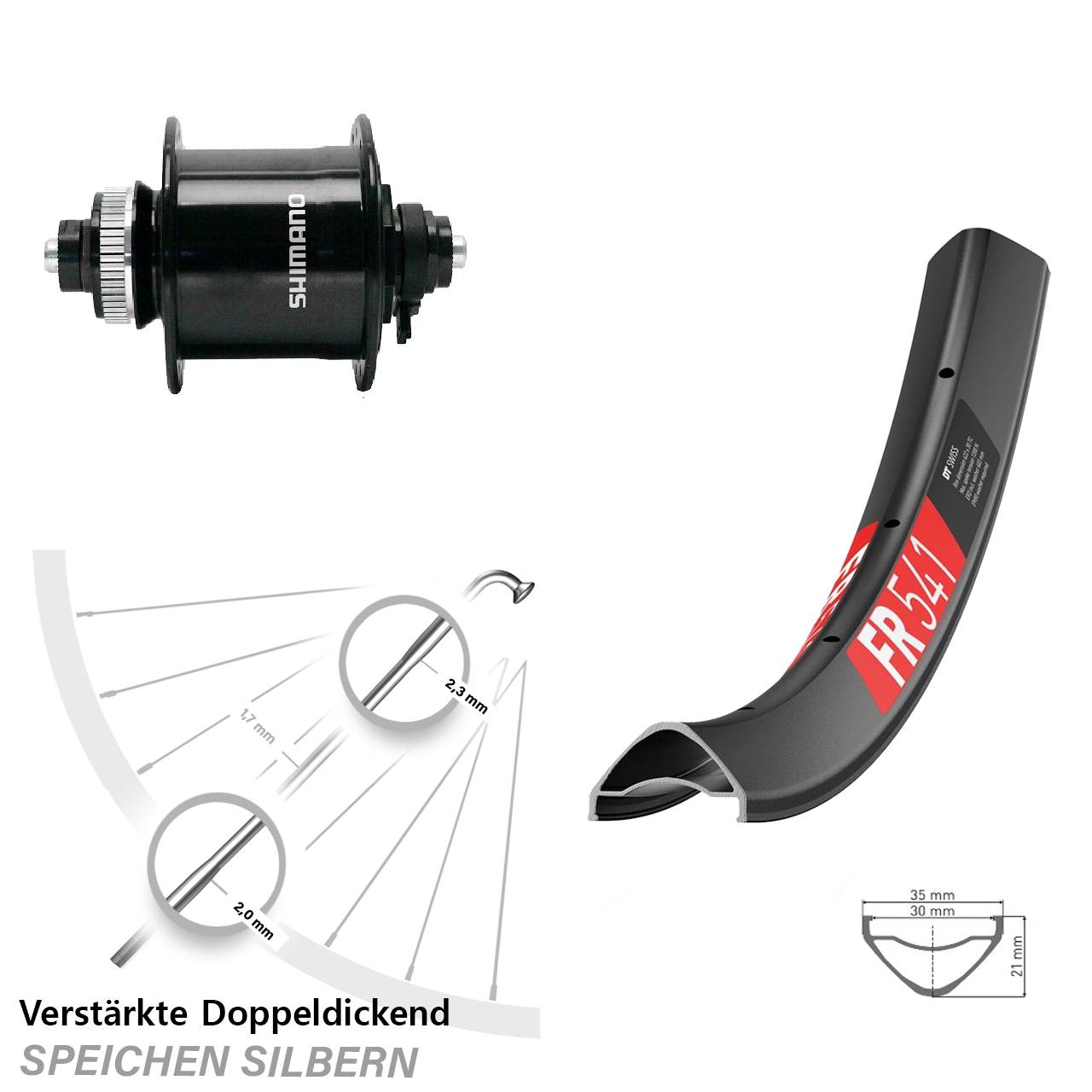 Centerlock Dynamo-Vorderrad QR 29 Zoll DT Swiss FR 541 Shimano DH-UR700
