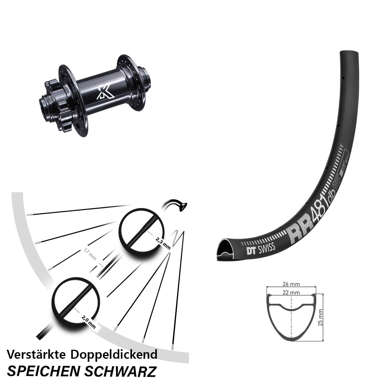 Vorderrad 6-Loch 15x100 28 Zoll DT Swiss RR481 KX-M