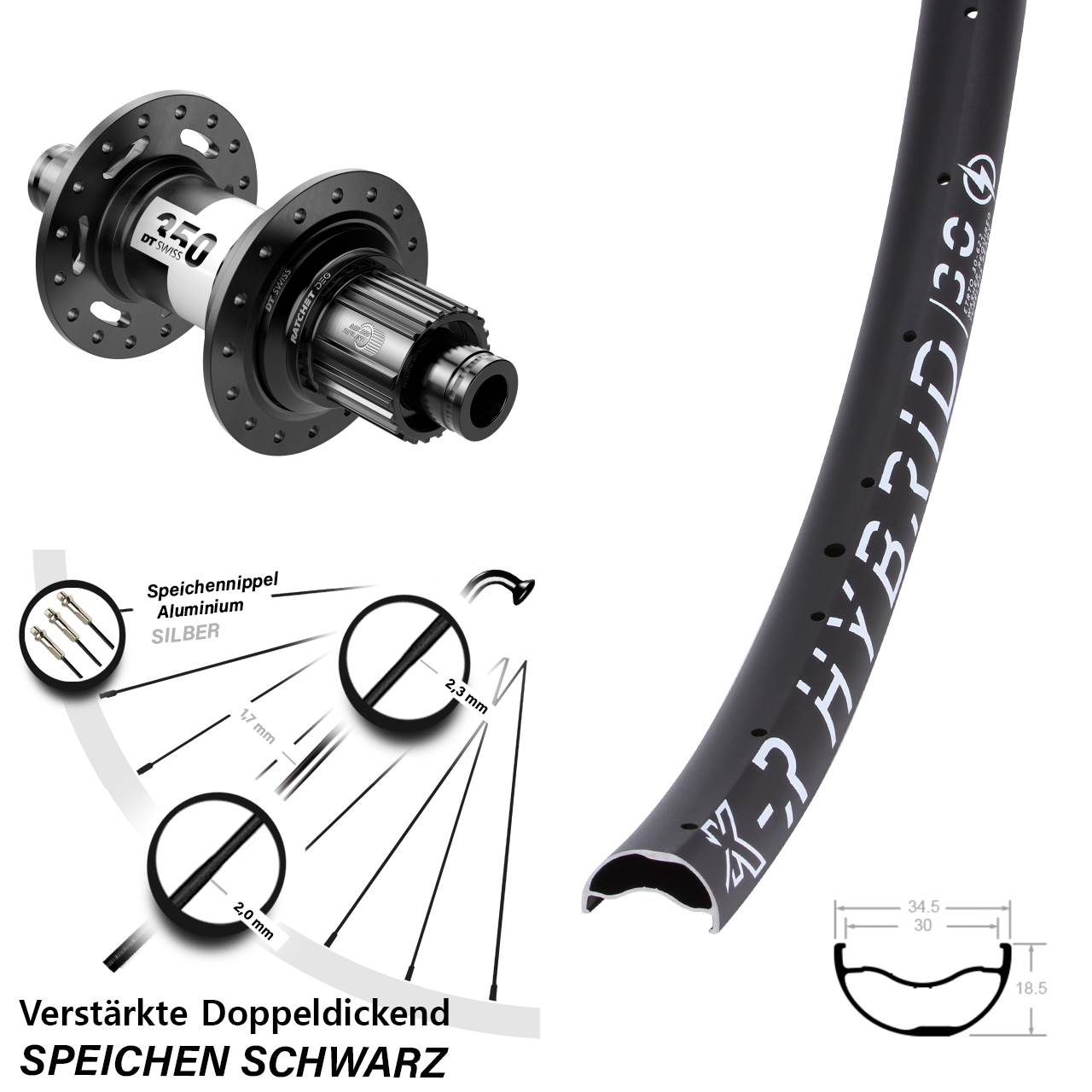 Disc Laufrad 29 Zoll KX-R Hybrid 30 DT Swiss 350 DEG 72 Shimano Micro Spline 12x148