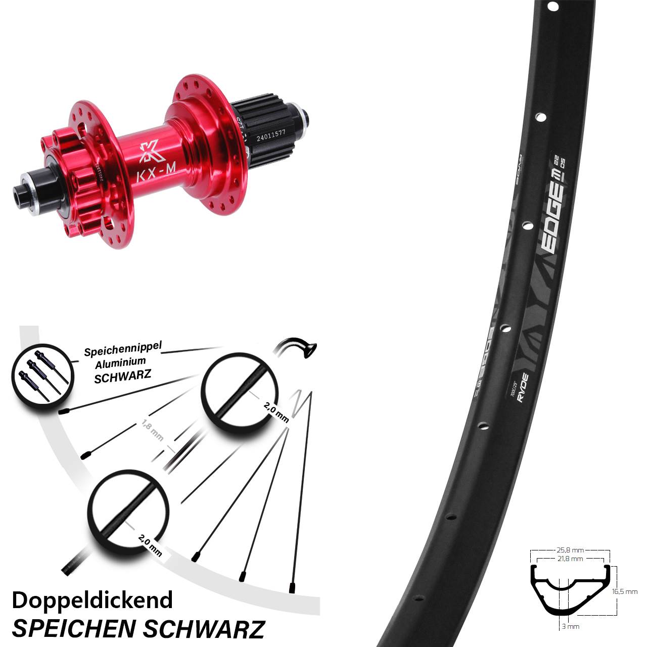 Disc Laufrad 28-29 Zoll Ryde Edge M22 KX-M rot Micro Spline QR