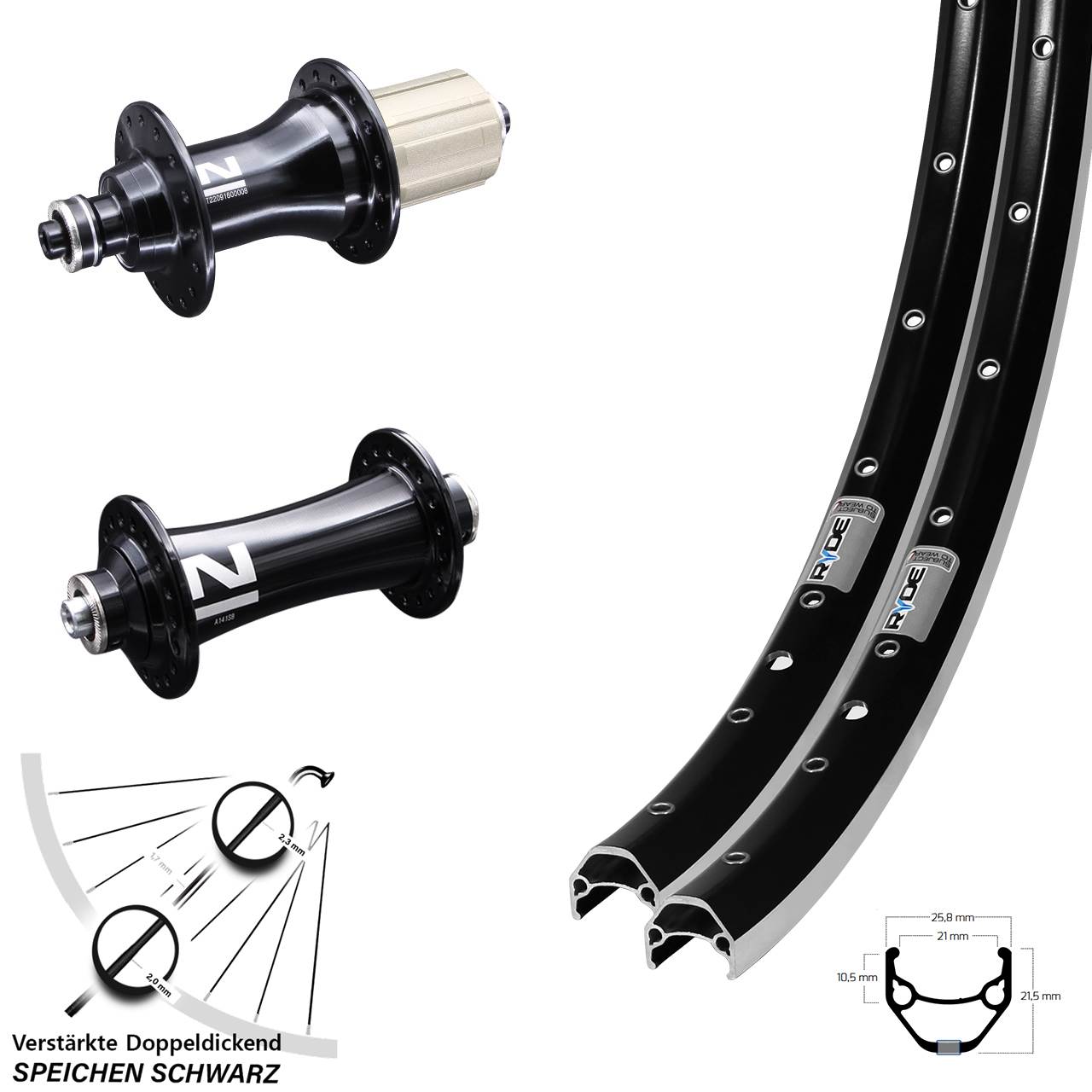 Laufradsatz 28 Zoll Ryde ZAC 421 Novatec A141 F162 8-12 fach für Schnellspanner