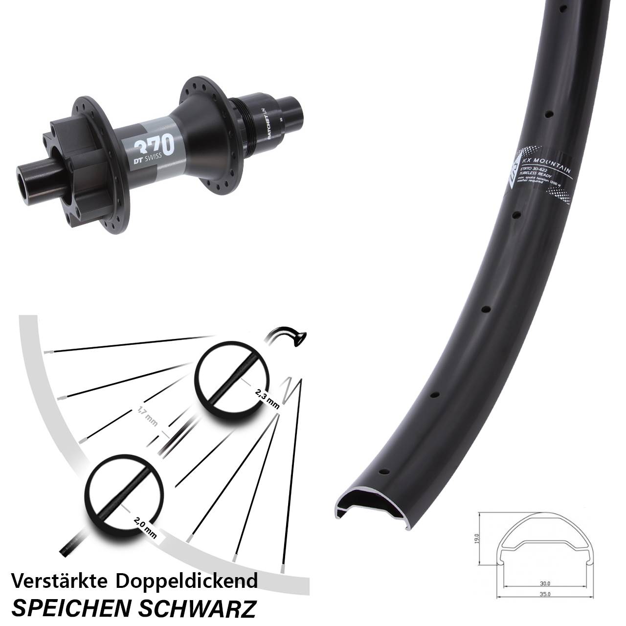 KX Mountain DT Swiss 370 29 Zoll Disc Hinterrad 12x148 Boost XD 11-12 fach