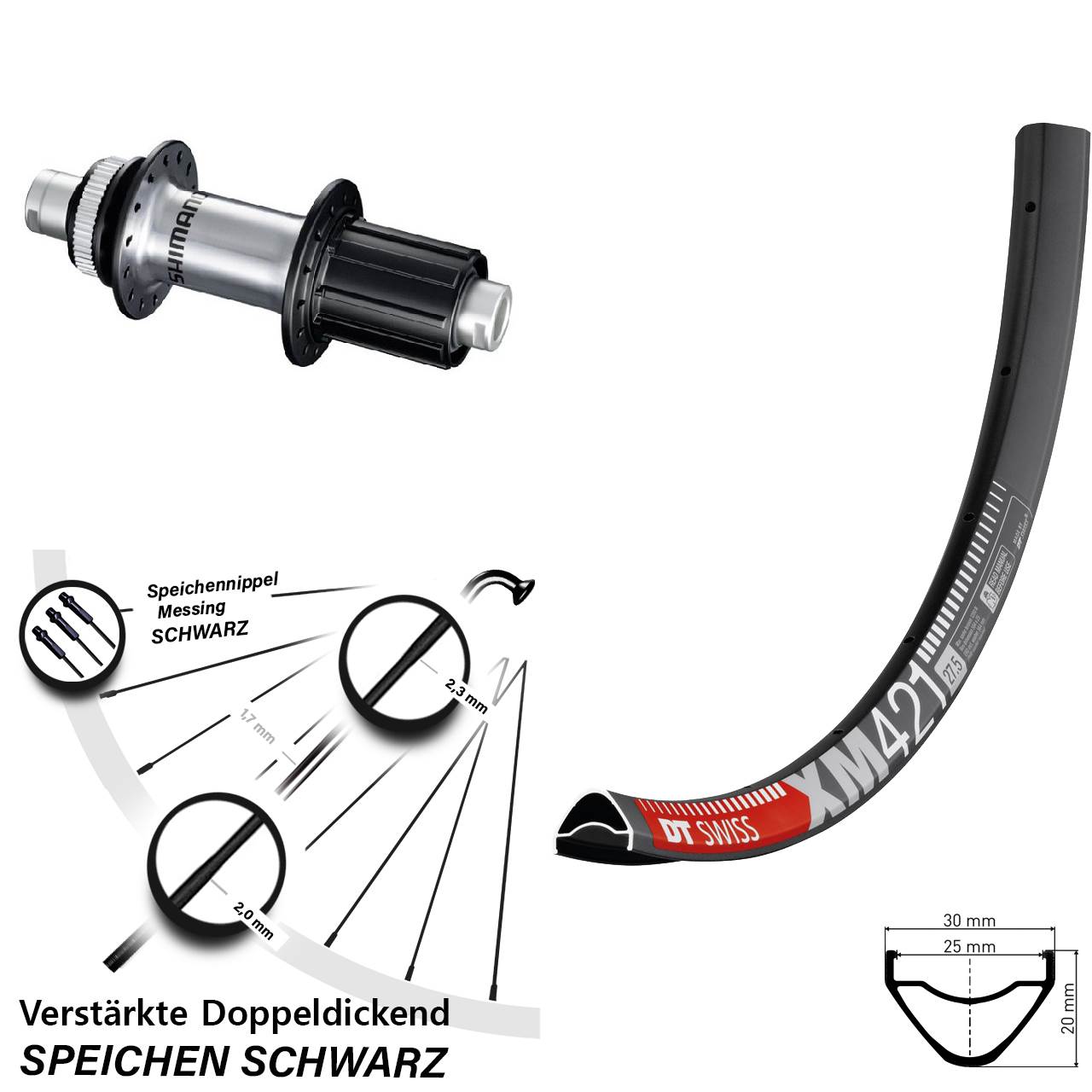Disc Laufrad 650B DT Swiss XM 421 Shimano FH-RS770 8-12 fach HG 12x142