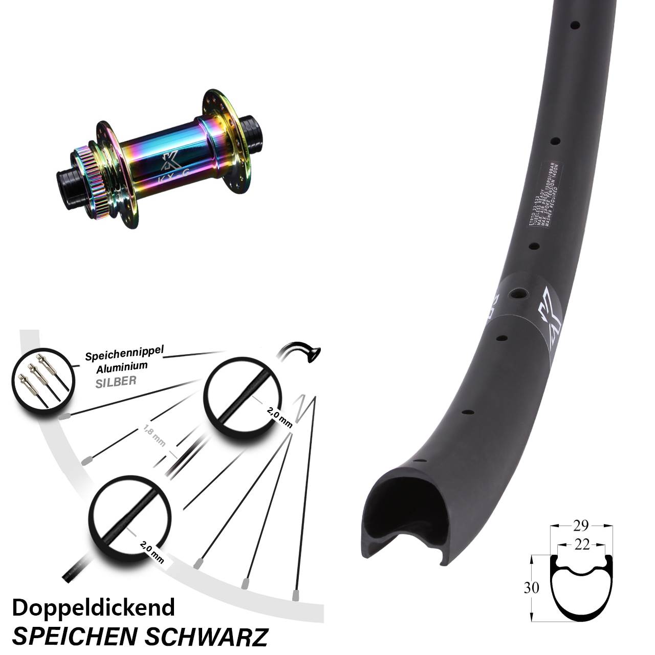 Disc Laufrad 12x100 29 Zoll KX-GRC Carbon Oilslick