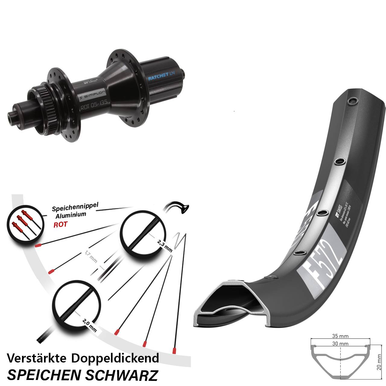 650B DT Swiss F 572-370 Hybrid Hinterrad Centerlock für Schnellspanner 8-11 fach