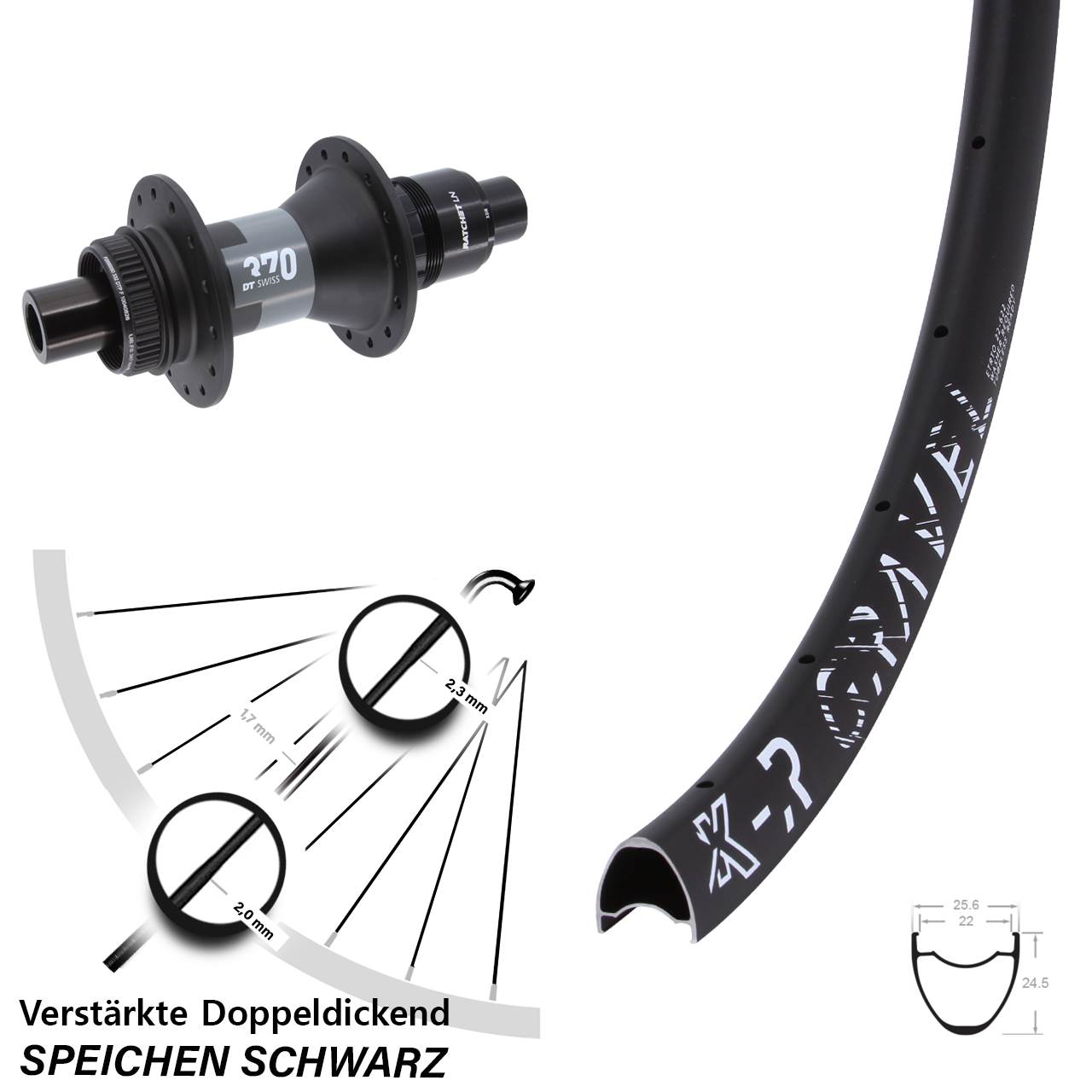 Hinterrad Centerlock 29 Zoll KX-R Gravel DT Swiss 370 SRAM XDR 12x142