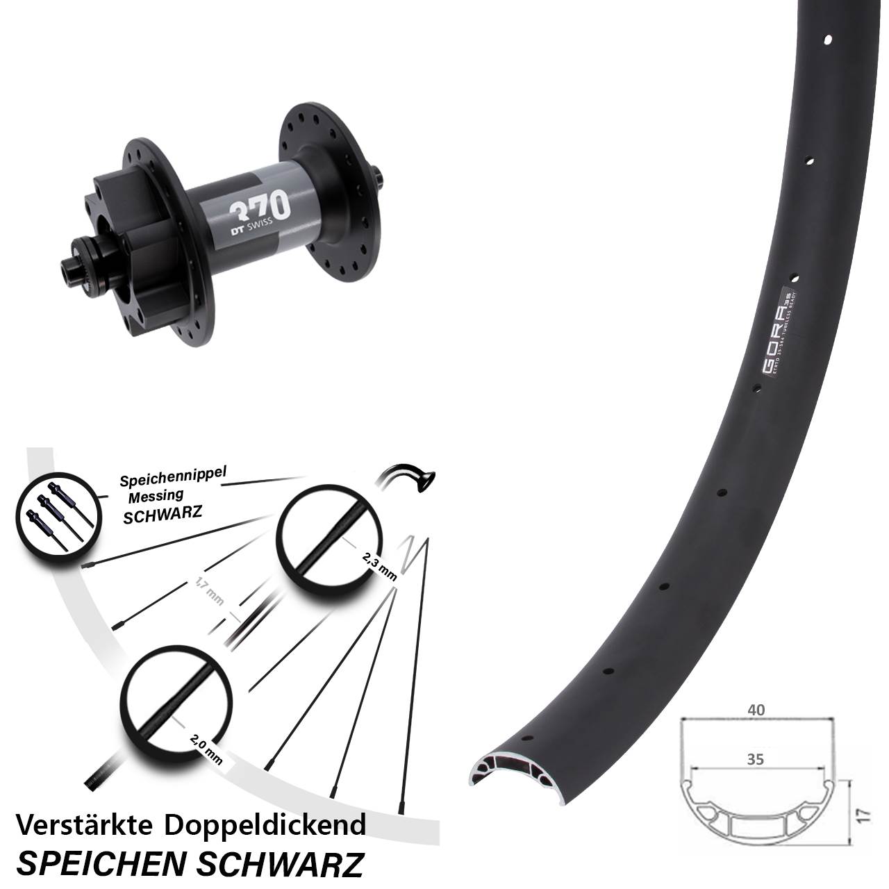Disc Vorderrad 27,5 Zoll Gora 35 DT Swiss 370 für Schnellspanner