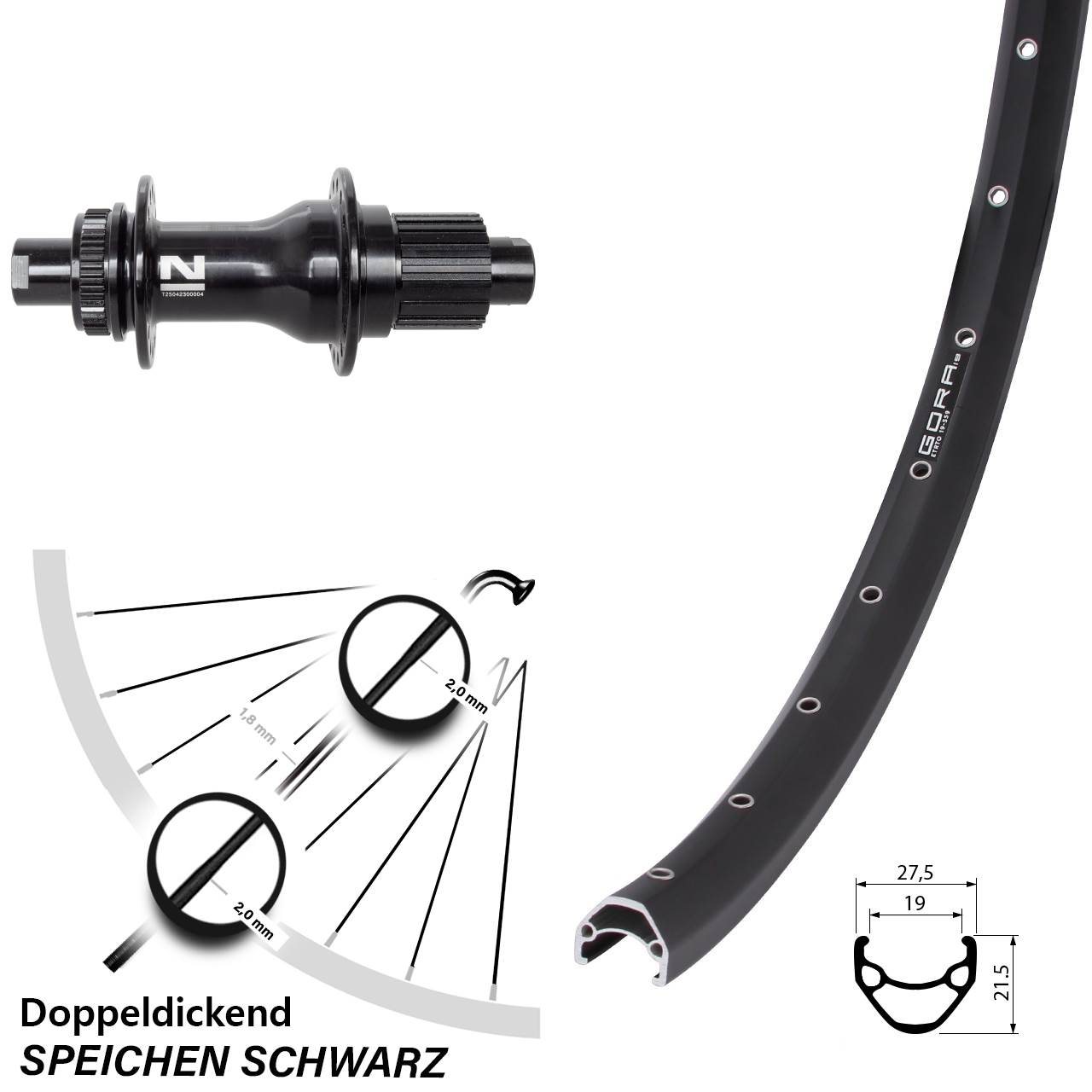 Disc Hinterrad 12x142 650B Gora 19 Novatec D792SB Shimano Micro Spline