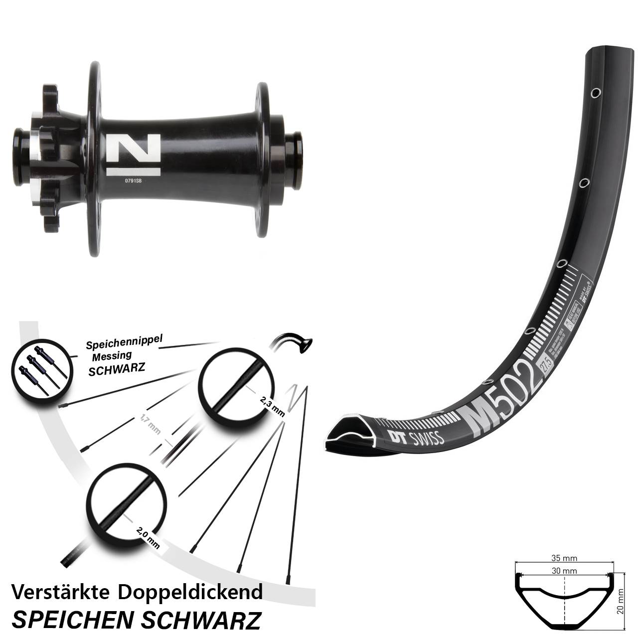 Vorderrad 6-Loch 27,5 Zoll DT Swiss M502 Novatec D791 15x100