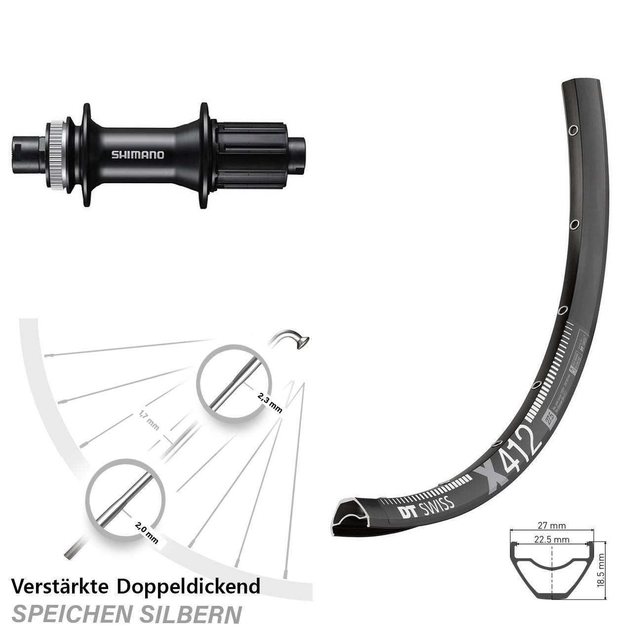 Disc Hinterrad 12x142 29 Zoll DT Swiss X412 Shimano FH-MT400 8-11 fach HG