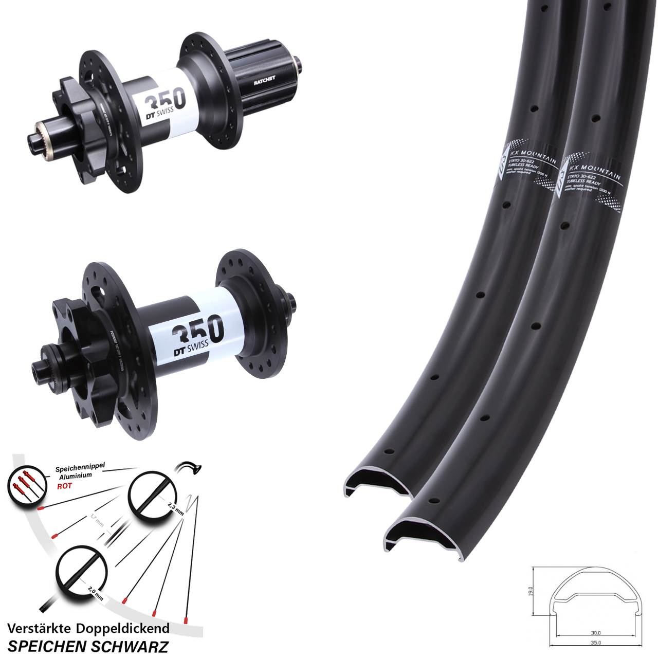 KX Mountain TR DT Swiss 350 29 Zoll 6-Loch Laufradsatz für Schnellspanner 8-11 fach