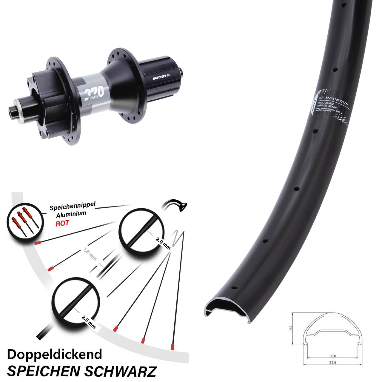KX Mountain TR DT Swiss 370 29 Zoll Hinterrad 6-Loch für Schnellspanner Boost 8-11 fach