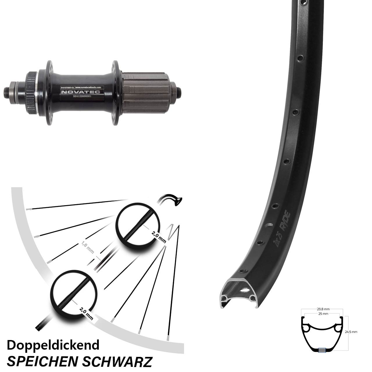 Ryde ZAC 25 Novatec D472 29 Zoll Disc Hinterrad QR 8-12 fach HG