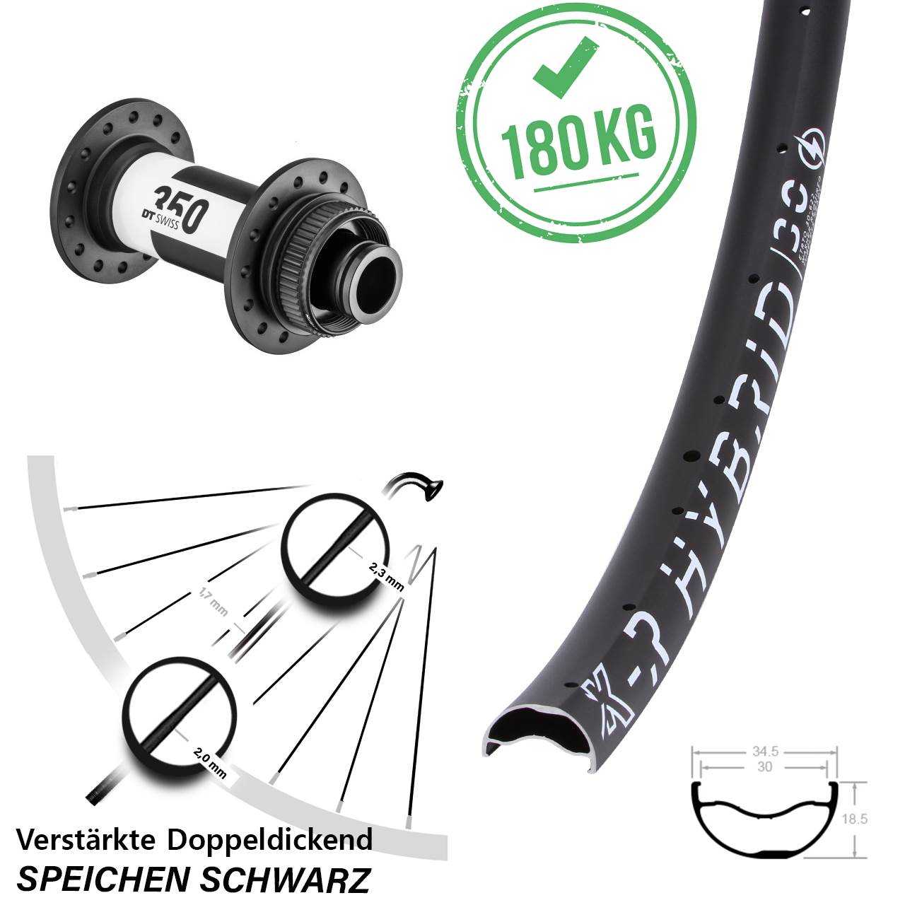 Disc Laufrad 29 Zoll KX-R Hybrid 30 DT Swiss 350 15x110 Boost