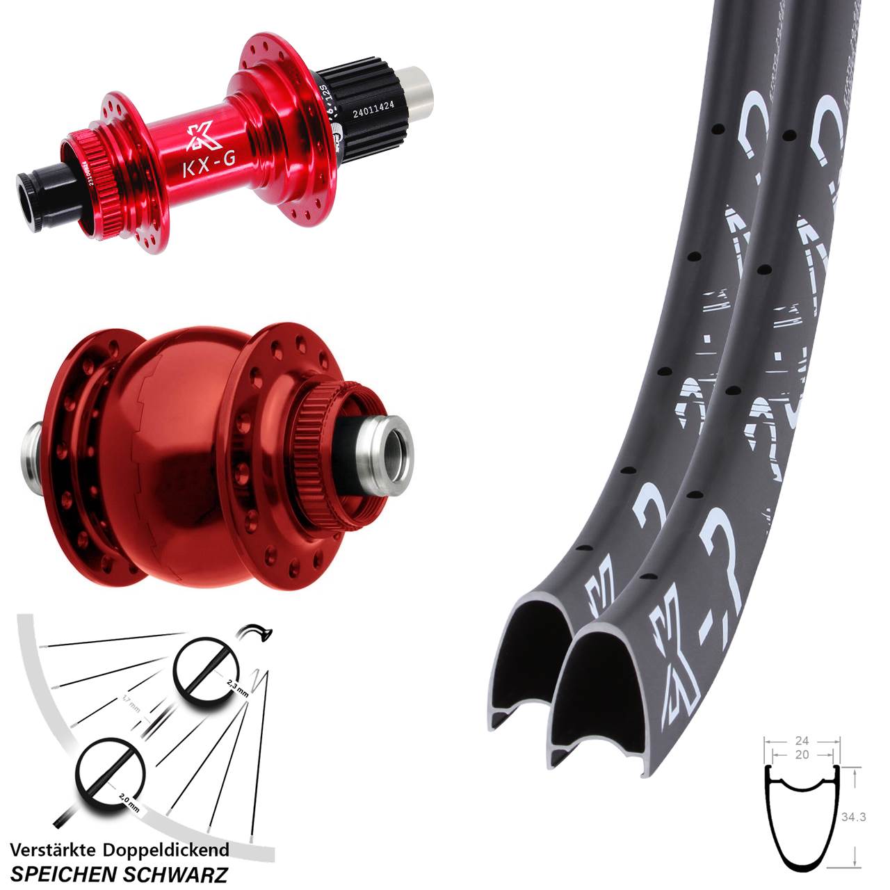 Centerlock Laufradsatz 12x100/142 KX-GR Road rot SON 28 Zoll Shimano Micro Spline