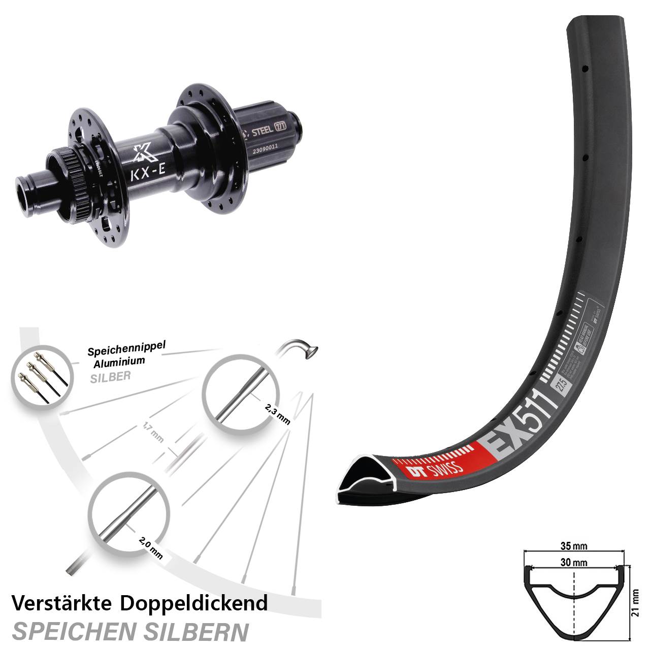 Centerlock Hinterrad 12x148 29 Zoll DT Swiss EX 511 KX-E 8-12 fach
