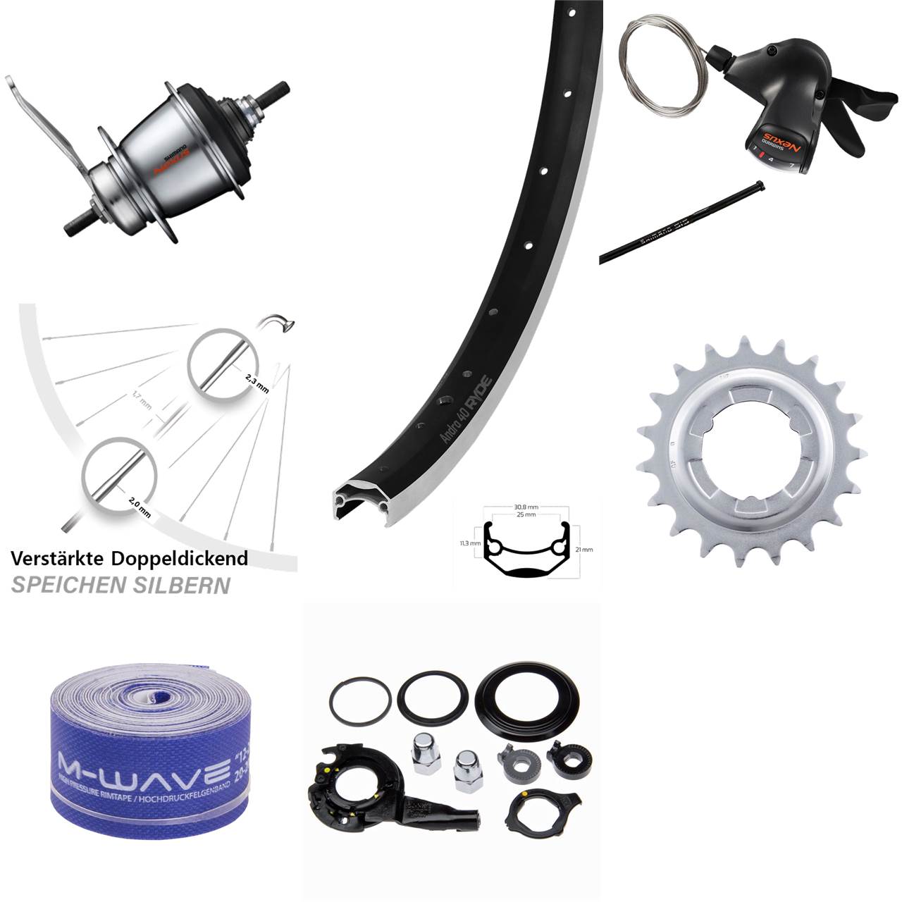 Hinterrad 20 Zoll Ryde Andra 40 Shimano 7 Gang Nabenschaltung Rücktritt