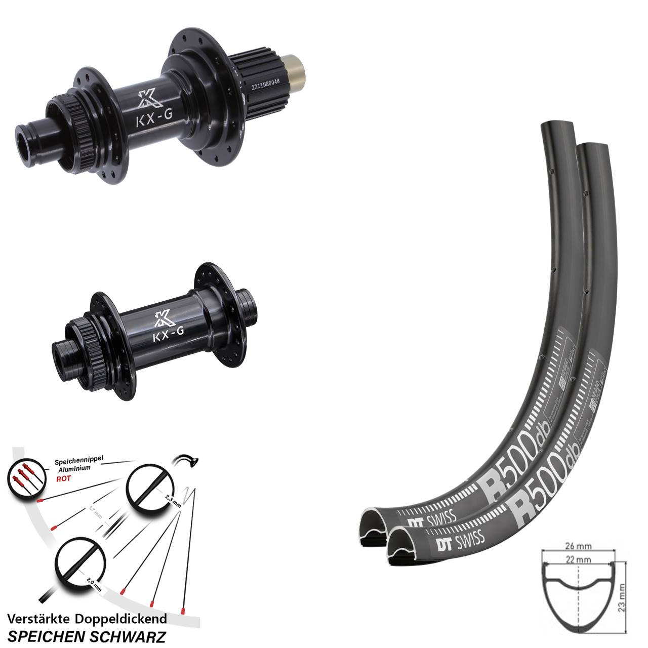 Laufradsatz Disc 28 Zoll DT Swiss R500 KX-G Gravel Steckachse Micro Spline 12x100/142