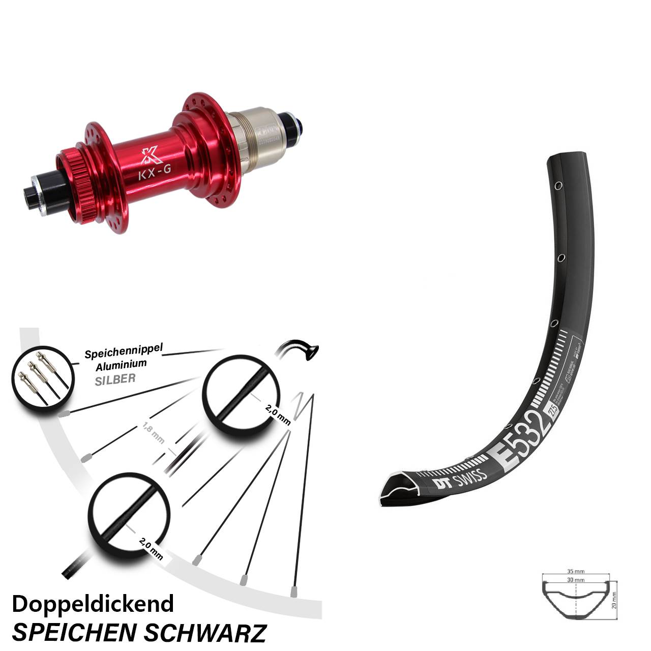 Centerlock Hinterrad 29 Zoll DT Swiss E532 KX-G rot XD-R QR