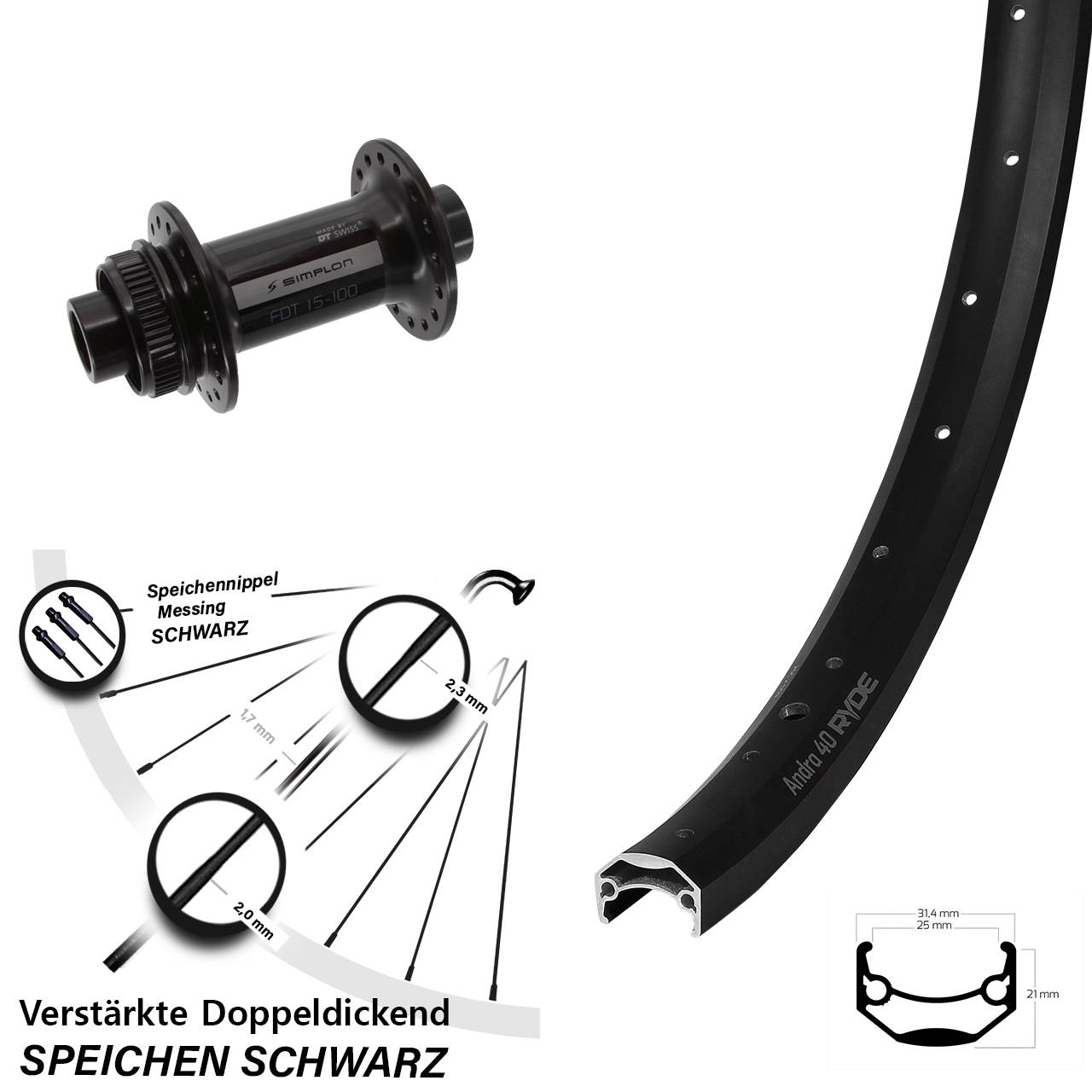 Ryde Andra 40 DT Swiss 370 20 Zoll Disc Vorderrad 15x100