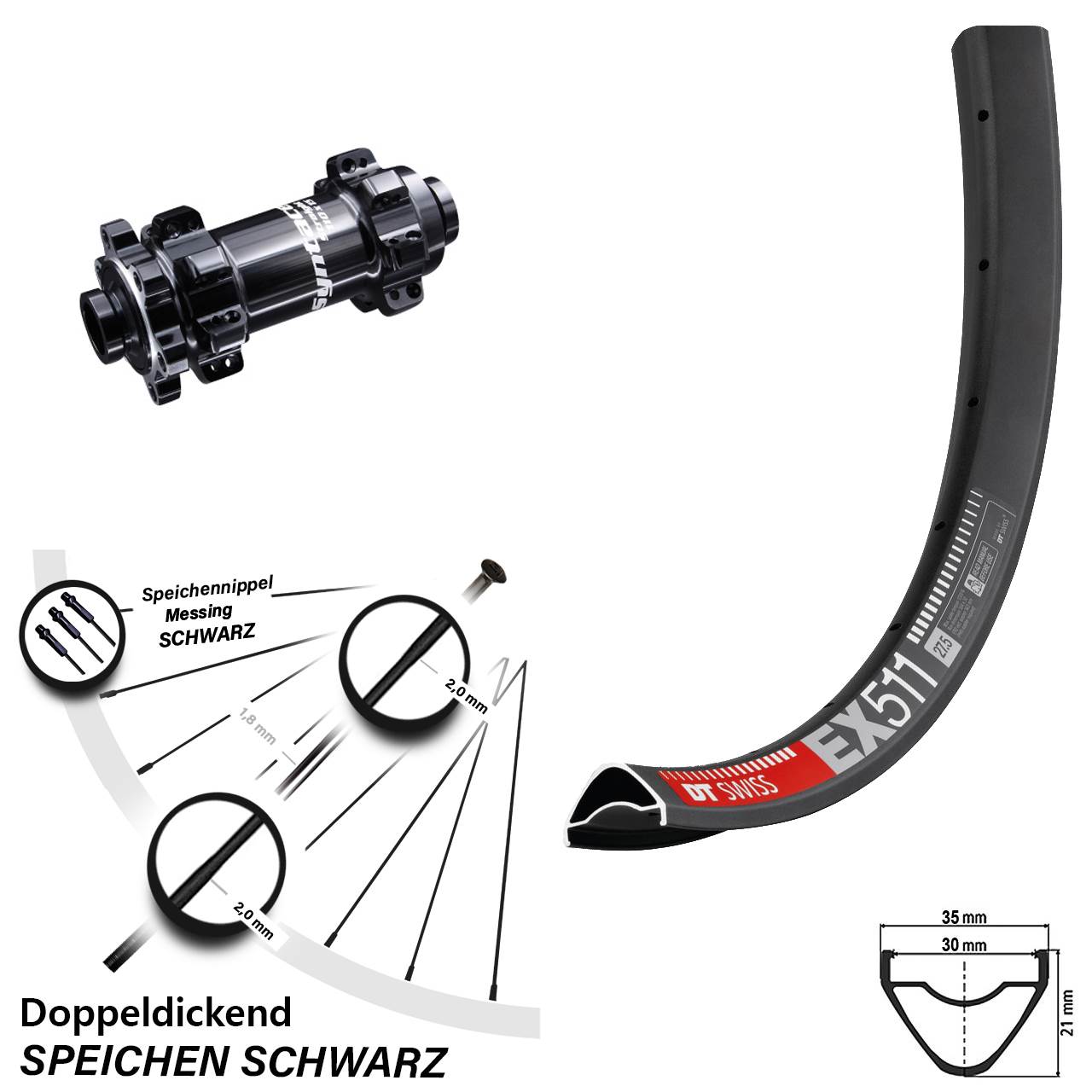 29 Zoll Vorderrad MTB Enduro Syntace Boost Straightpull DT Swiss EX 511 Steckachse 6-loch