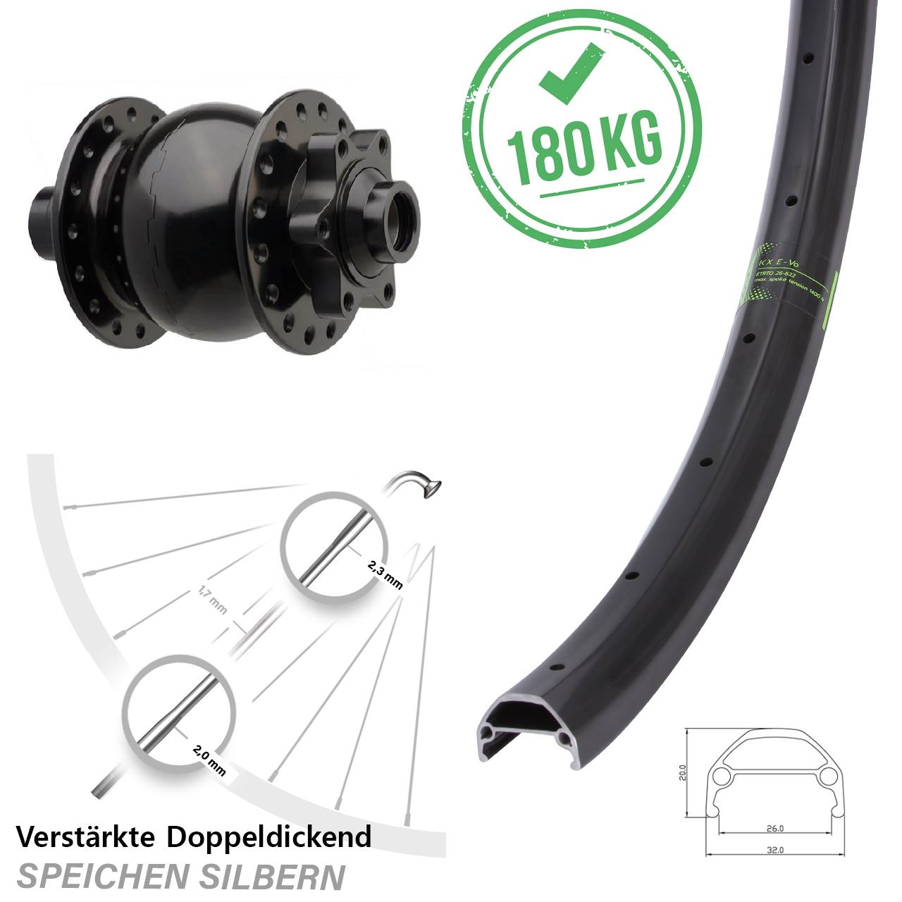 Boost Nabendynamovorderrad 6-Loch 15x110 SON 28 Zoll KX Evo