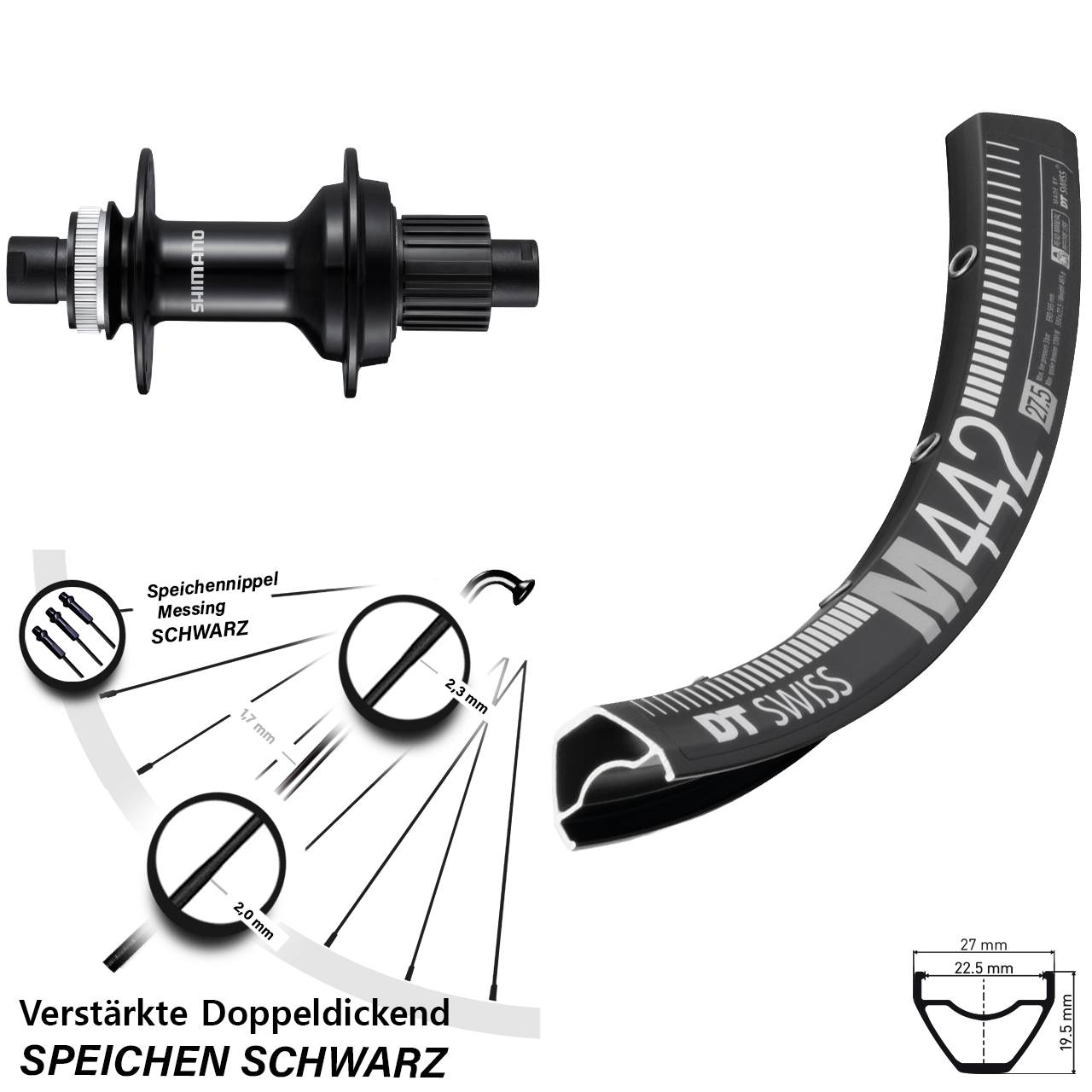 Disc Hinterrad 12x148 28 Zoll DT Swiss M442 Shimano FH-MT510-B Micro Spline