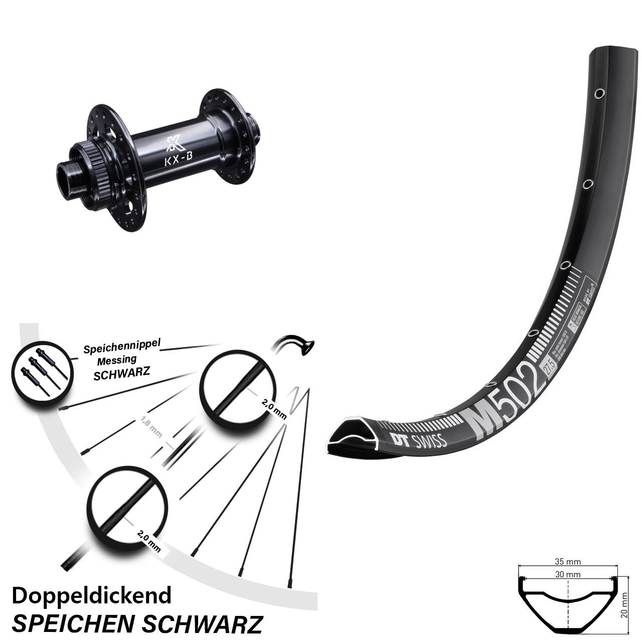 27,5 Zoll DT Swiss M 502 Vorderrad KX-B Centerlock Boost