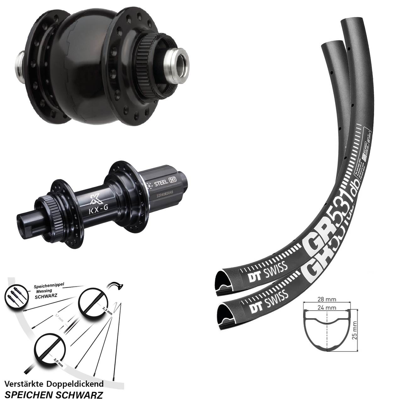 Disc Laufradsatz 650B DT Swiss GR 531 KX-GS verstärkt SON 28 8-12 fach 12x100/142