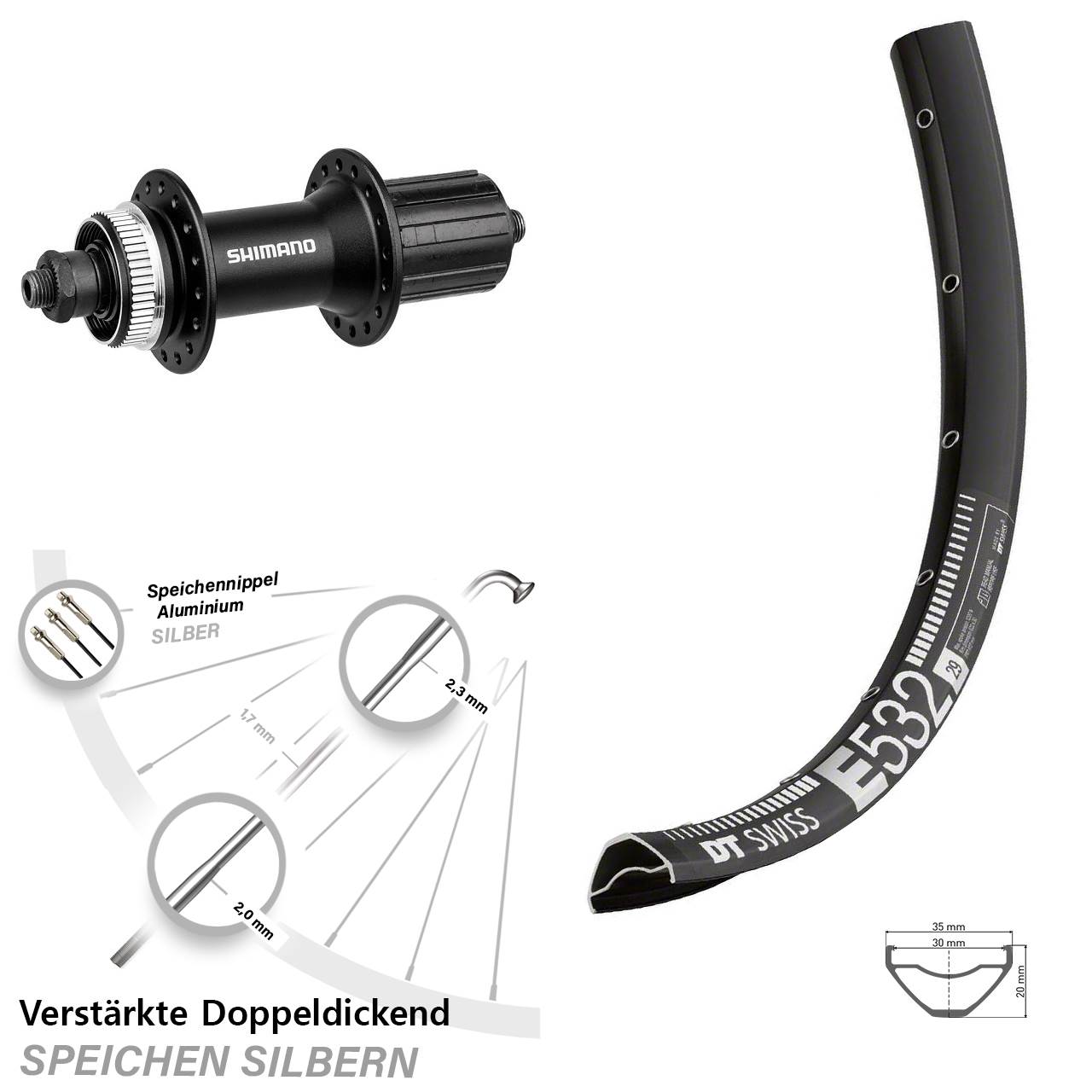 DT Swiss E 532 Shimano FH-M4050 29 Zoll Centerlock Hinterrad QR 8-11 fach HG