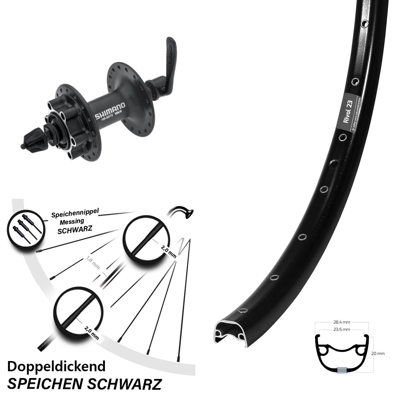 Ryde Rival 23 Shimano HB-M475 27,5 Zoll 6-Loch Vorderrad QR