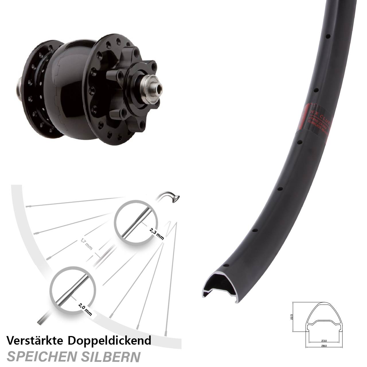 SON 28 KX Clue 27,5 Zoll Disc Vorderrad mit Nabendynamo für Schnellspanner