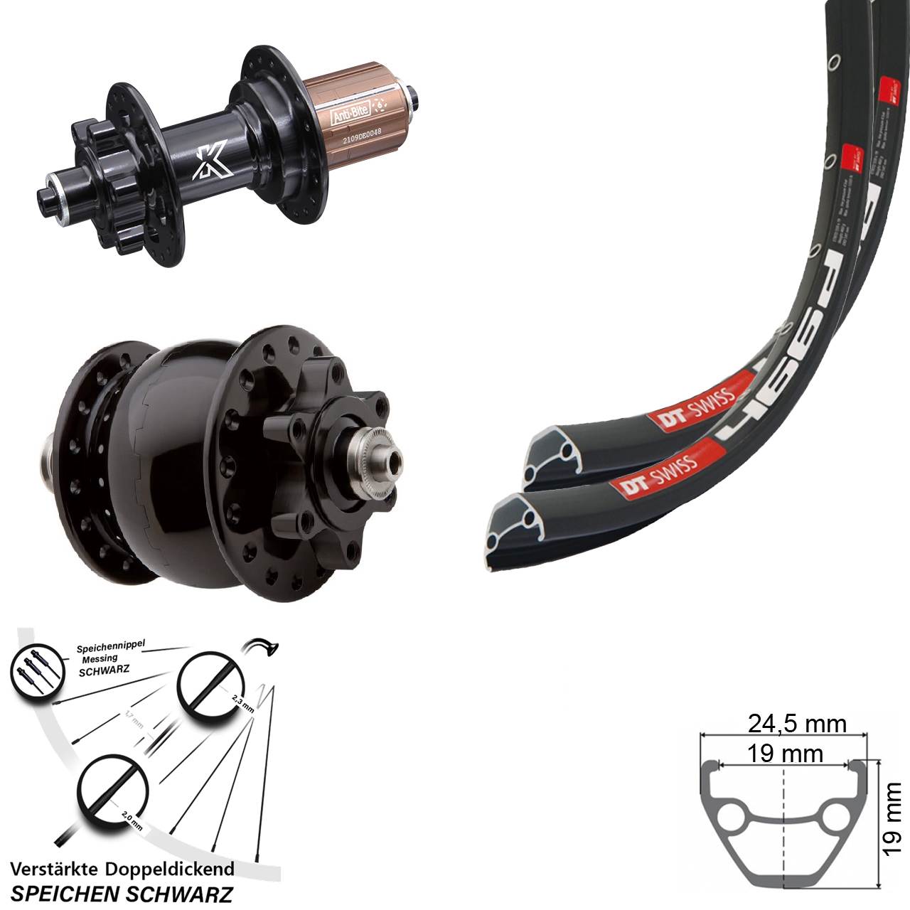 28 Zoll DT Swiss 466d KX-M SON Disc Laufradsatz für Schnellspanner 8-12 fach