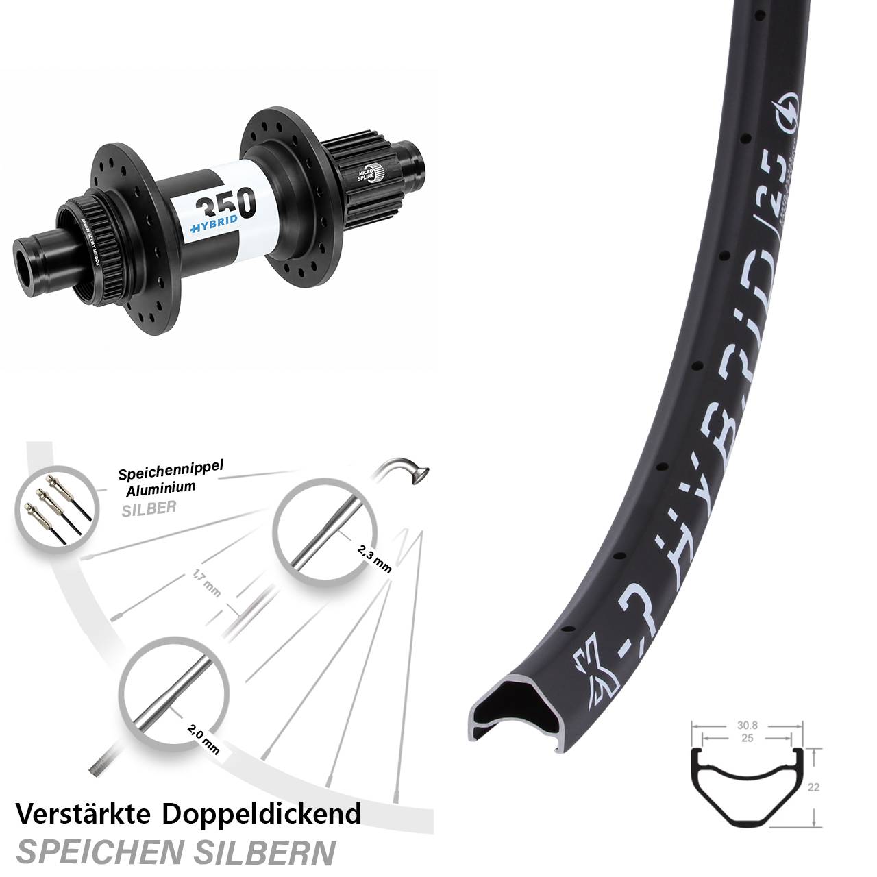 Boost Disc Laufrad 12x148 29 Zoll KX-R Hybrid 25 DT Swiss 350 Shimano Micro Spline