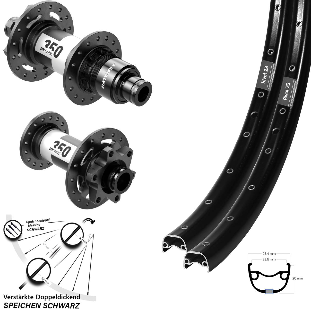 Ryde Rival 23-350 DT Swiss 350 650B Disc Laufrad-Satz 15x110 12x148 XD 11-12 fach