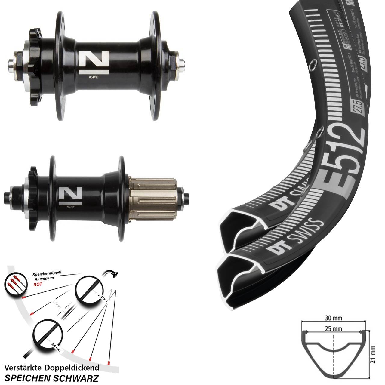 Laufradsatz 27,5 Zoll DT Swiss E512 Novatec D-041/D-042 SB 6-Loch 8-11 fach HG QR