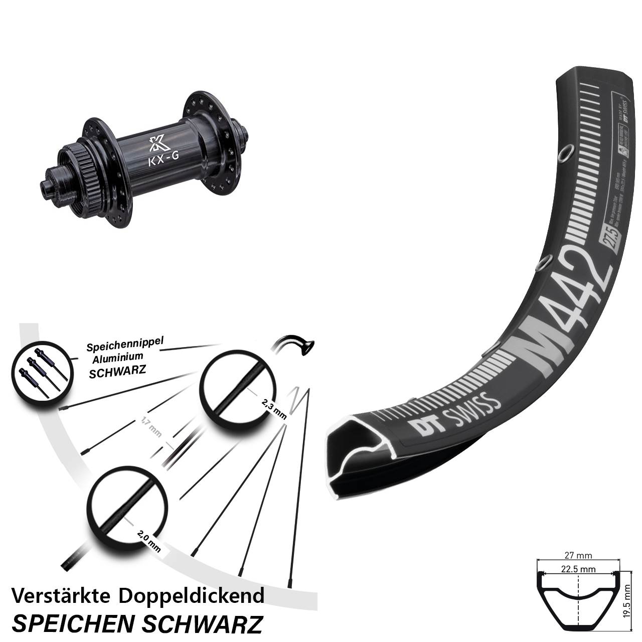 Disc Vorderrad 28-29 Zoll DT Swiss M 442 KX-G für Schnellspanner