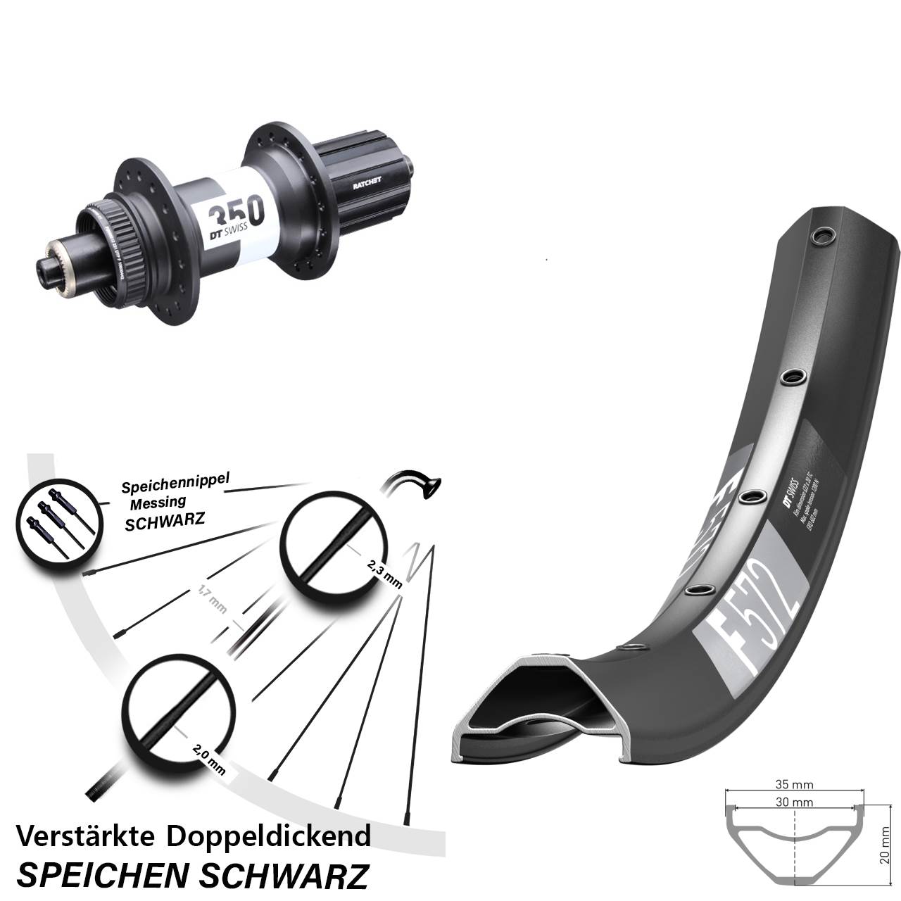 DT Swiss F572-350 29 Zoll Centerlock Hinterrad für Schnellspanner Boost 8-11 fach HG