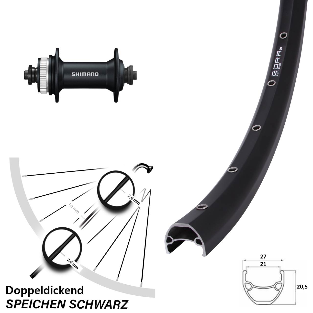 28-29 Zoll Gora 21 Shimano Alivio Vorderrad Centerlock QR