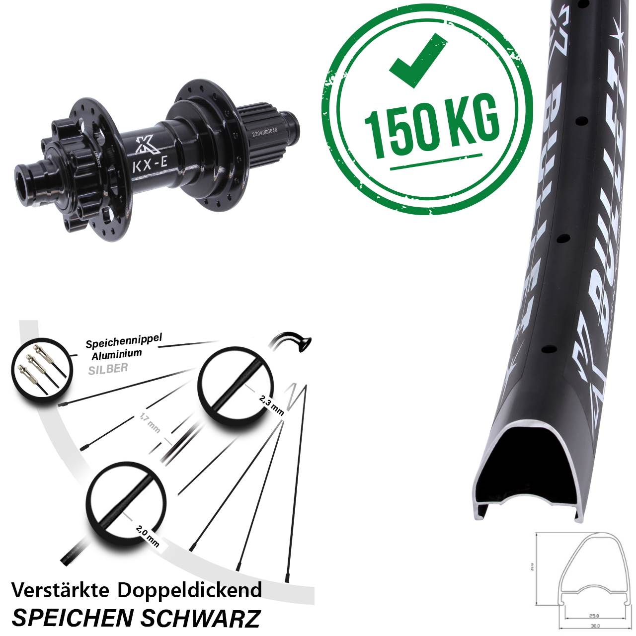 KX-E Bullet OS Heavy Duty 28-29 Zoll 6-Loch Hinterrad 12x148 Micro Spline