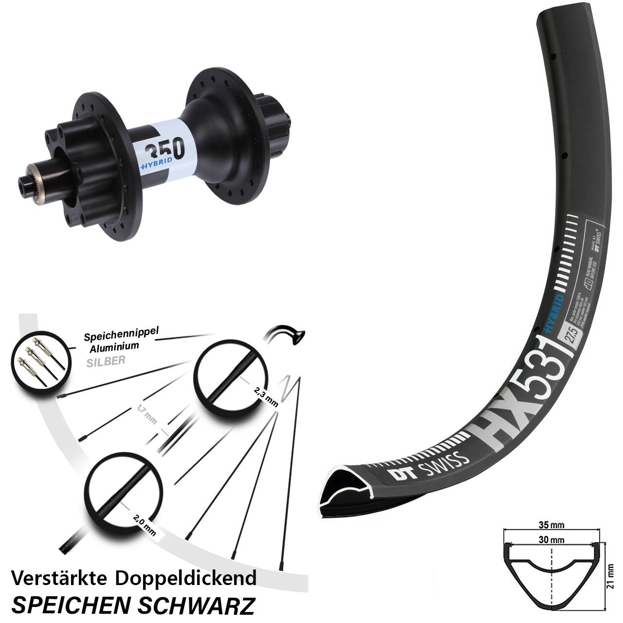 29 Zoll Hinterrad DT Swiss HX 531 Disc-350 Hybrid 6-Loch 5/135 Singlespeed