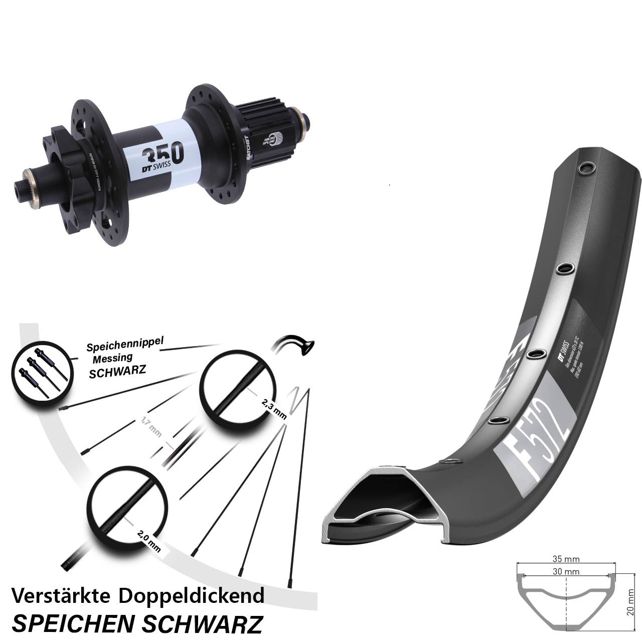 650B DT Swiss F 572 350 Ratchet 36 6-Loch Hinterrad QR Boost Shimano Micro Spline