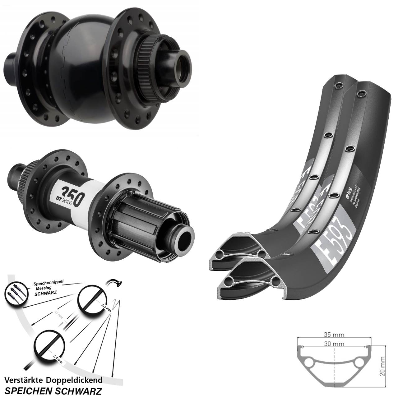 27,5 Zoll DT Swiss E593-350 SON 28 Boost Disc Laufradsatz 8-11 fach