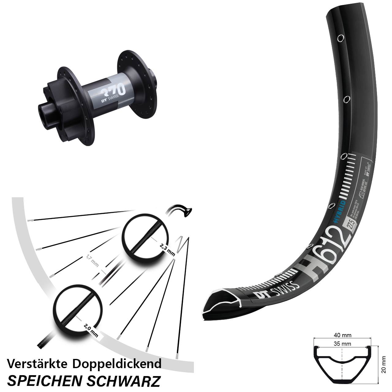 Disc Vorderrad 27,5 Zoll DT Swiss H 612-370 15x100