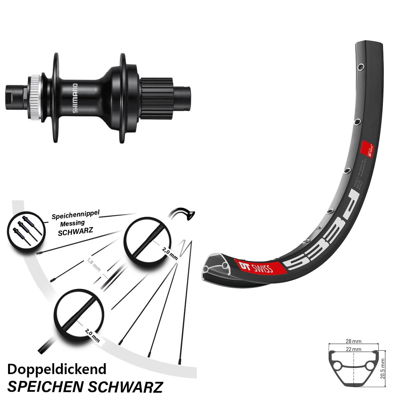 Centerlock Hinterrad 12x142 26 Zoll DT Swiss 533 D Shimano FH-MT510 Shimano Micro Spline