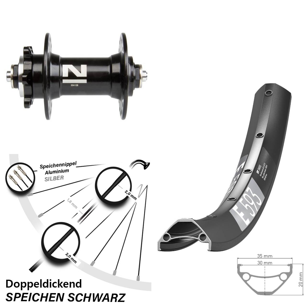 29 Zoll DT Swiss E 593 Novatec D-041 Disc Laufrad für Schnellspanner