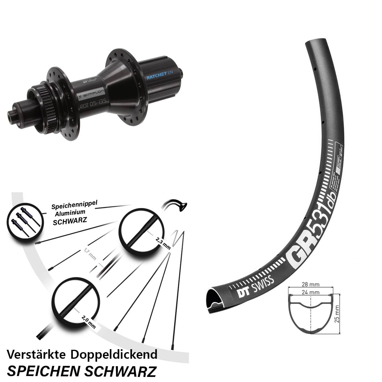 Centerlock Hinterrad für Schnellspanner 28 Zoll DT Swiss GR 531-370 Hybrid 8-11 fach