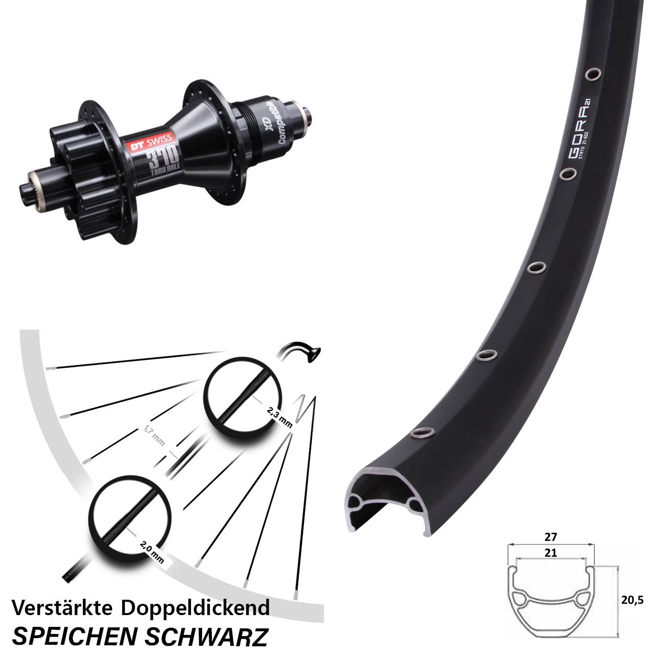 Disc Hinterrad für Schnellspanner 28-29 Zoll Gora 21 DT Swiss 370 SRAM XD