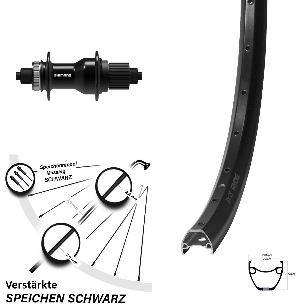 Disc Laufrad für Schnellspanner 29 Zoll Ryde ZAC 25 Shimano FH-QC500 Micro Spline