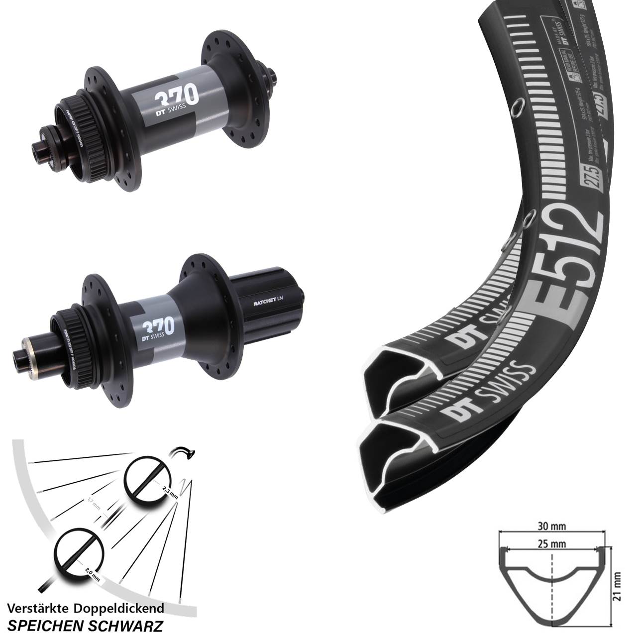 Disc Laufradsatz 27,5 Zoll DT Swiss E 512 370 QR 8-12 fach HG